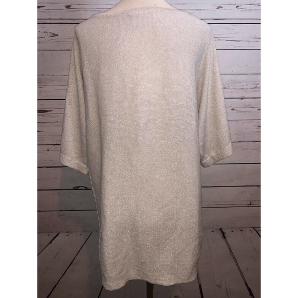 Chicos size 2 Large short sleeve sweater Beige Stripe Womans Metallic Womens‎ - Picture 7 of 11